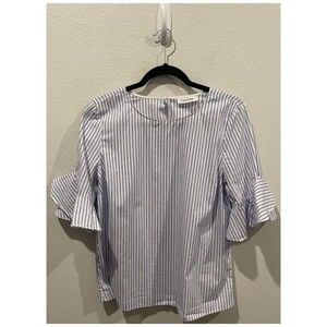 CALVIN KLEIN Blue White Striped Butterfly Sleeve Blouse
